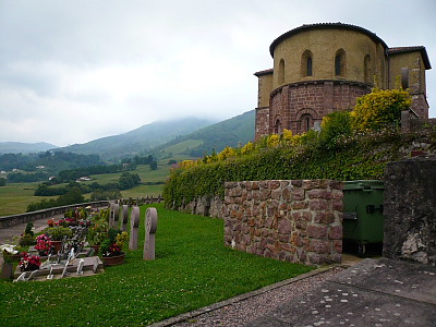 Bidarray Church with Pic d'Iparla in cloud behind